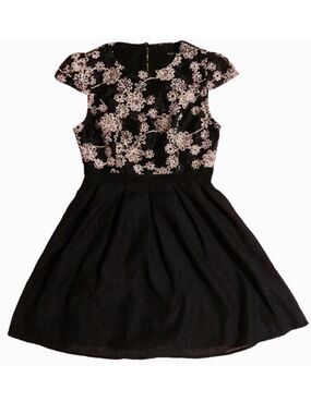 Ark & Co Black and Gold Metallic Cap Sleeve Dress, size M